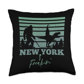 New York Bigfoot walking T-Rex Gnome Freakin Funny NY Throw Pillow