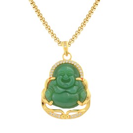 YANCHUN Buddha Necklace for Men Women 14k Gold Plated Chain Jade Necklaces for Women Bling Cubic Zirconia Laughing Buddha Pendant Necklace (Buddha Necklace)