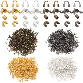 SUNNYCLUE 1400Pcs 16 Styles Bead Knot Covers Tube Crimp Beads Iron Beads Tips Knot Cover Brass Wire Guardians Protectors Crimping Bead Accessory for Jewellery Making Bracelets Necklaces DIY Crafting