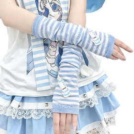 ZYOOFOV Arm Warmer, Mine Type, Arm Cover, Women's, Horizontal Stripes, Sunscreen, UV Protection, Embroidery, Applique, Thin, UV Protection, Fingerless, Arm Cover, Rough Hands, Cute, Mass Production