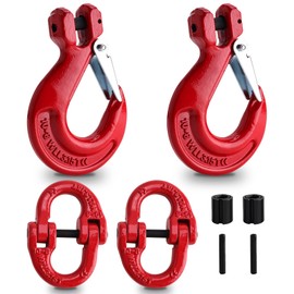 NORJIN 3/8" Clevis Slip Hook with Latch & Chain Connector Link – G80 Alloy Steel Hammerlock Coupling Tow Hook for Trailers, 6,900 lbs Working Load, Red