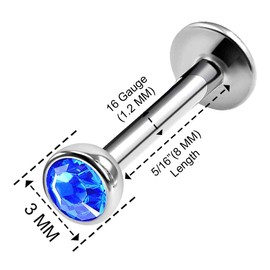 KJM Fashion 3 x Stainless Steel Labret Earrings 1.2 mm 16 g Crystal Ball, Metal