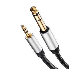 3.5 mm to 6.35 mm Audio Cable 1M, Gold-Plated Terminal Silver Color Zinc Alloy Housing 3.5mm 1/8" Male TRS to 6.35mm 1/4" Male TRS Nylon Braided Stereo Audio Cable for Cellphone, Amplifiers(3Ft/1M)