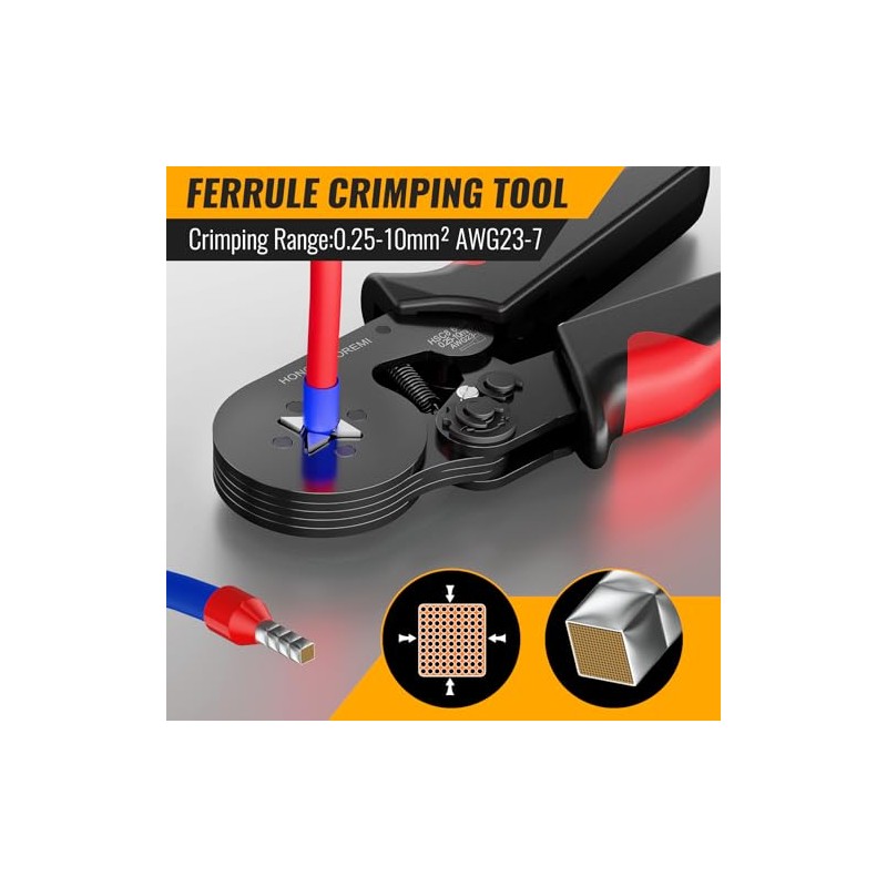 Ferrule Crimping Tool Kit,Wire Ferrule Kit Crimper Connectors，4 corners Self-adjustable
