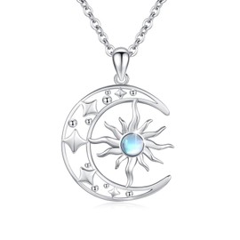 REDSUN Sun Chain 925 Sterling Silver Opal/Moonstone Sun Necklace Gold Pendant Sun Gold-Plated Jewellery for Women Girls Gifts, Sterling Silver