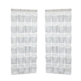 2 Pack 24 Pockets - Crystal Clear Over The Door Hanging Shoe Organizer,Storage Holder for Back of Door and 4 Metal Hook (22.5'' x 56'') (Grey)