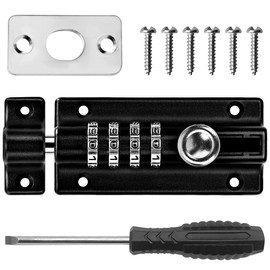 Combination Bolt Lock Stainless Steel 4 Digit Pin Code Door Combination Slide Latch Lock with Screwdriver Keyless Door Security Locking Bolt(Black)