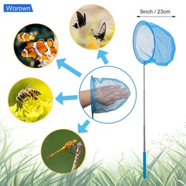 Worown 10 Colors Telescopic Butterfly Nets, (37 to 86 cm) Extendable Fishing Nets for Kids Catching Little fish, Crabbing and Insects, Playing Beach, Garden, Pool Outdoor