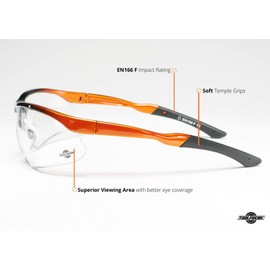 ToolFreak Agent Safety Glasses, Distortion Free Clear Wraparound Lenses with Impact and UV Protection, Fog and Scratch Reduction, EN166F Rated Eyewear, Pouch and Neck Cord