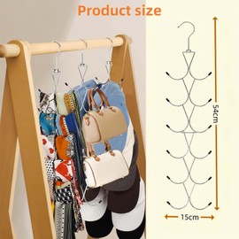 HOLADAWN 1 Pack Scarf Organiser Hanger for Wardrobe, Foldable Storage Hooks for Handbag, Purse, Belt, Hat & Accessories Storage Hooks for Handbag, Purse, Belt, Hat & Accessories
