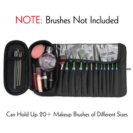 Portable Folding Makeup Brush Bag, Multifunctional Cosmetics Rolling Storage Case Makeup Brush Holder for Travel (Black)