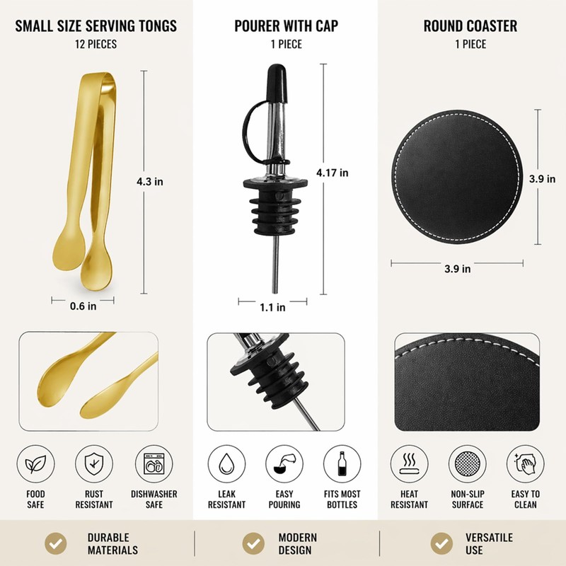 Wine Serving Set - Gold Tongs - Bottle Pourer -