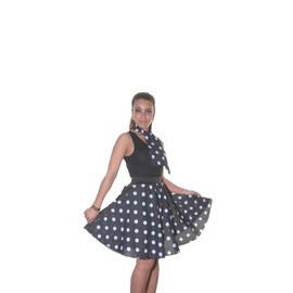 Ladies Black,RED,Pink Polka DOT Rock N ROLL Poodle Skirt 50's Fancy Dress UK Size 8-14 (Inch 18) (Medium/Large, Black White)