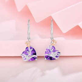 Oskani Dangle Drop Leverback Earrings for Women 925 Sterling Silver Rose Flower Earrings, 5A Cubic Zirconia Birthstone Jewelry for Valentines, Mothers Day,Cubic Zirconia