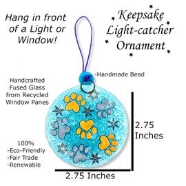 Pawprints Ornament - Art Glass Christmas Ornament Holiday Pet Gift Light Catcher