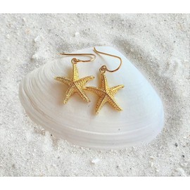 Gold Starfish Earrings for Women Girls on 14K GF Wires Handmade in USA