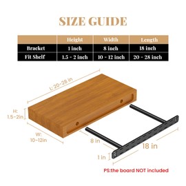 1pc Floating Shelf Bracket Heavy Duty,Decorative Floating Shelf Hardware Hidden Black Metal Fireplace Mantel Brackets (18"X8"X1.0" Without Tools)