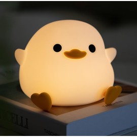 HAPPYBAG Cute Pea Duck Night Light,Duck Lamp,2 Levels Dimmable Silicone Ducky Light,LED Squishy Animal Lights for Kids Sleep,Rechargeable Bedside Touch Lamp, Kids Room Decor Gift Toy