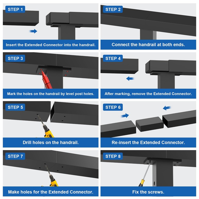 CKE Flat Handrail Accessories, 4 Pack Extension Handrail Connector, High