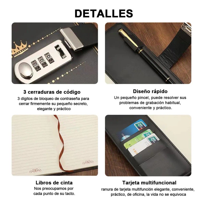 Agenda De Cuero Con Candado Diario Personal 150 Hojas A5