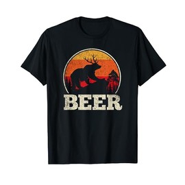 Bear Deer Antlers Funny Craft Beer Retro Graphic Tee Gift T-Shirt