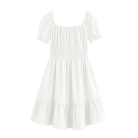 Simplee kids Girls Dresses Off The Shoulder Summer Tween Dress Smocked Ruffle Puff Sleeves Dresses for Girl Kids 4-15 Years White