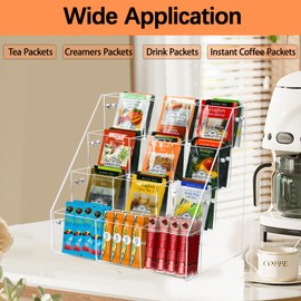 Wuudy Tea Bag Organizer Holder, Acrylic Tea Packets Storage Box Container Display Stand Rack for Counter Cabinet Countertop Kitchen Office, 4 Tier