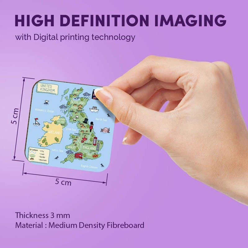 1 x Square MDF Fridge Magnet - Cute UK Map