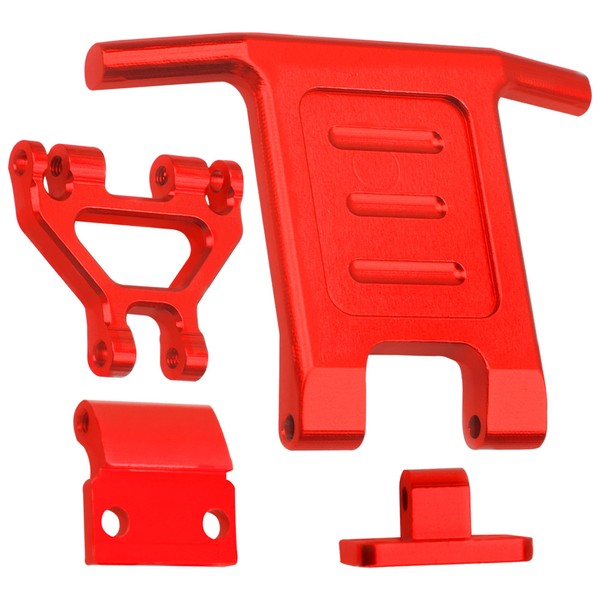 ShareGoo Aluminum Alloy Front Bumper & Rear Wing Compatible with WLtoys 144001 144010 124016 124017 124018 124019 RC Car Upgrade Parts (Red)