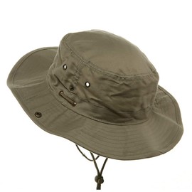MG Brushed Twill Aussie Side Snap Hat w/ Chin Cord (Khaki, Small)
