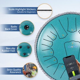 Ceyodo Rain Drum for Outside 13 Inch 15 Notes, Malachite Steel Tongue Drum, Hang Drum Instrument Handpan Drum for Meditation Yoga Education Percussion with Bag, Mallets, Panda Drum for Christmas