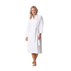 Turkish Linen Waffle Knit Lightweight Kimono Spa & Bath Robes for Women - Quick Dry - Soft, White, Small