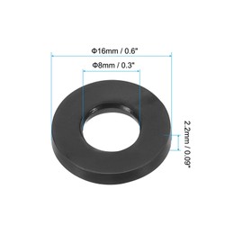 TOP-VIGOR 8Pcs Rubber Flat Washers, 16mm OD 8mm ID 2.2mm Thickness Heavy Duty Black Rubber Grommet Vibration Damping Pads Sealing Gasket Washers for Faucet Pipe Water Hose Fastener Bolt