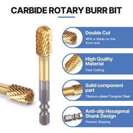 HUHAO Carbide Rotary Burr Bit,Double Cut Carving Burr 1/4" Hex Shank Die Grinder Cutting Burr for Metal Rotary Tool,DIY Wood-Working Carving,Soft Metal Grinding Drilling Polishing,1pc
