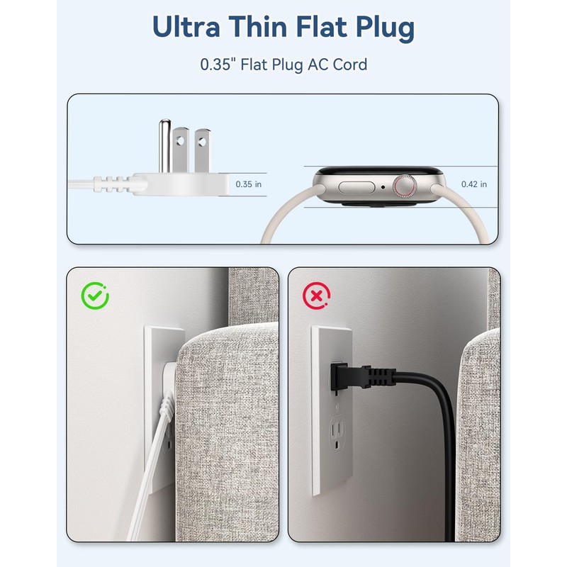 Flat Plug 1 Ft Short Extension Cord 3-Pack White 16AWG