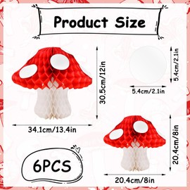 Paquete de 6 centros de mesa de rodar de abeja de hongos rojos, decoración de mesa de papel en 3D, para decoración de mesa de bosques, cumpleaños, baby shower, suministros de fiesta de hadas (2