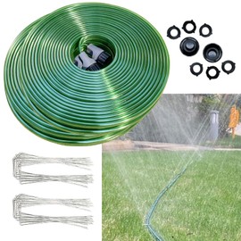 SECBULK 150 FT (75FT*2) Flat Sprinkler Hose for Lawn Watering Garden Soaker Hose with Holes, Heavy Duty Lightweight No-Kink Water Hose with Stakes, Irrigation Hose, Great Fun for Kids and Dog