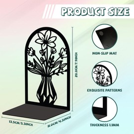 Peacoblue Metal Book Ends Stopper Holder Stand for Shelves Decorative, 13.46x10.9x20cm Modern Creative Heavy Duty Study Bookends Stoppers Holder Stand for Desk Shelf, 1 Pair (Vase with Flowers)