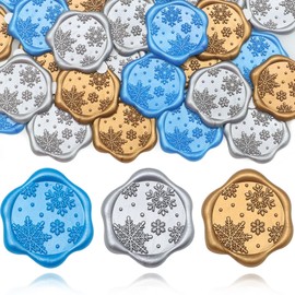 SWANGSA 60Pcs Christmas Snowflake Wax Seal Stickers, Christmas Self Adhesive Gold Silver Blue Wax Stickers for Invitations, Envelopes, Greeting Cards, Gift Wrappings