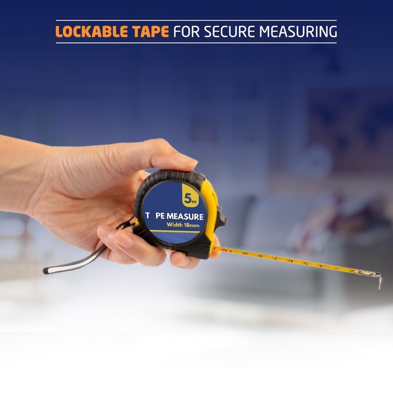 5m x18mm Self-Locking, Retractable Tape Measure, Metric Measuring Metres, Ideal