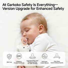 Garkoko Baby Pacifiers 0-18 Months(2-Pack), One-Piece Silicone Pacifier with Heat-Resistant PPSU Anti-Swallowing Ring, BPA-Free Soft Binky for Newborns & Infants, Lightweight & Easy to Clean