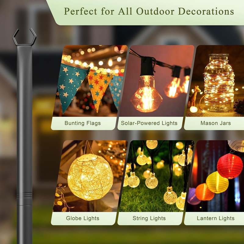 Jusgym String Light Poles for Outside, 10ft Adjustable Metal Poles
