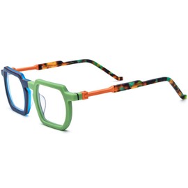 HEPIDEM Matte Multicolor Acetate Glasses Frame Men Vintage Square Eyeglasses Optical Spectacles 9289 (9373 Green, Clear)
