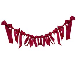 Satin Bow Garland Banner - Coquette Bachelorette Party Decor, Bridal Shower Backdrop, Wedding & Engagement Party Supplies, Birthday Decoration, Photo Booth Props (Burgundy)