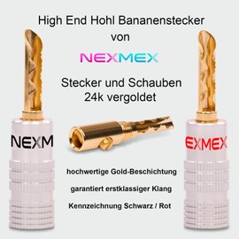 High End Hollow Banana Plug 8 Pieces (4 Pair) Hollow Banana Plug Tube 24 K Gold-Plated Connector for Cable up to 6 mm² Soldered or Screwable 8 AWG - 16 AWG