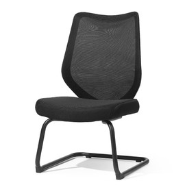 FYLICA Office Chairs No Wheels Conference Room Chair Breathable Mesh Upgraded Cushion and Sled Base, Mid Back Reception Chair No Armrests (1, Black)