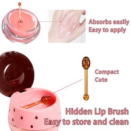 Set A de 3 unidades de bálsamo labial y máscara de abeja Honey Pot - Fresa, manzana y propóleos - Hidratante, hidratante, cuidado de las arrugas