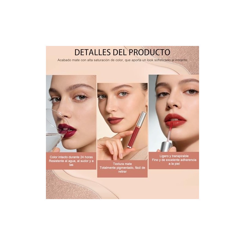10 Colores Lápiz Labial, Maquillaje de Larga Duración, Hidratante, Brillo