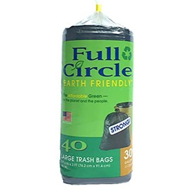 Full Circle Large 30-gallon biodegradable black trash bags, quantity 40 bags