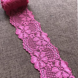 LUMKET 2.5 Inches Wide Stretch Lace Ribbon Trim Lace Fabric with Floral Pattern for Bridal Wedding Decorations, Sewing DIY Making and DIY Crafts-5 Yards (Hot Pink)